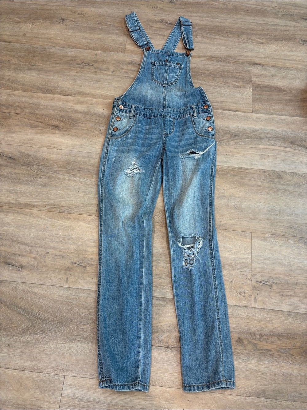 American Rag Distressed Blue Denim Overalls
